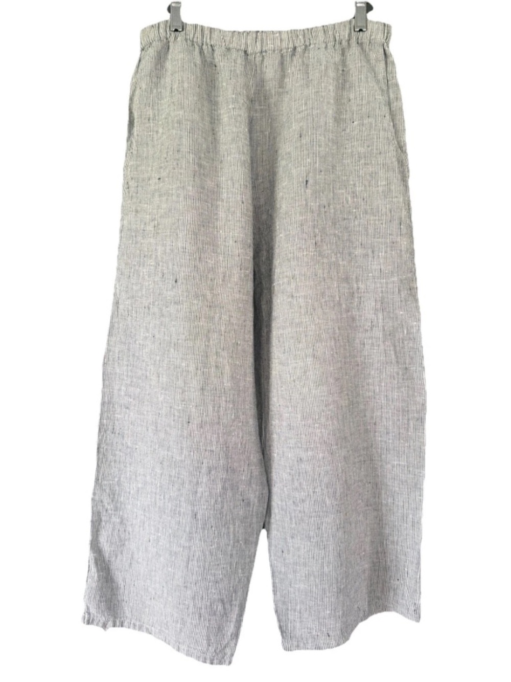 Flax 100% Linen Blue & White Striped Wide Leg Pants Cropped Size Medium